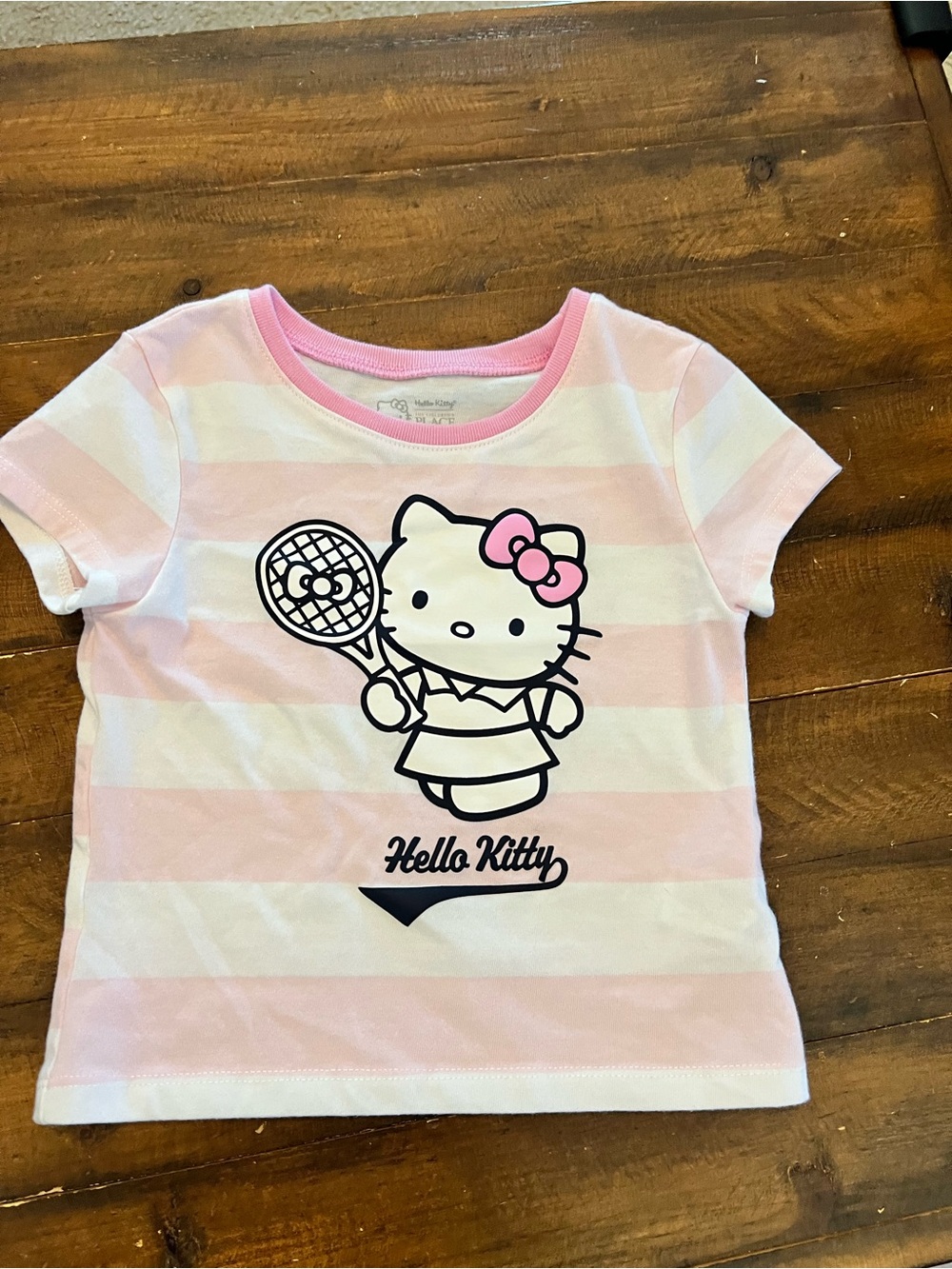 Hello Kitty Pink & White Striped Tennis Graphic Tee - cropped
